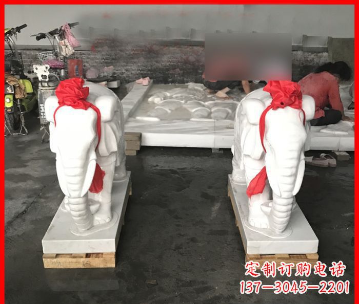 大同汉白玉门口招财小象石雕