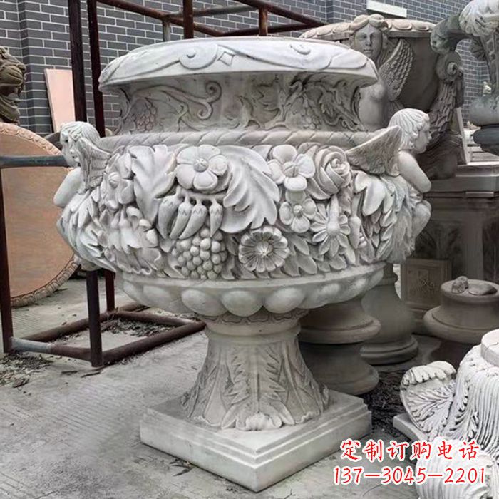大同汉白玉欧式人物花盆石雕