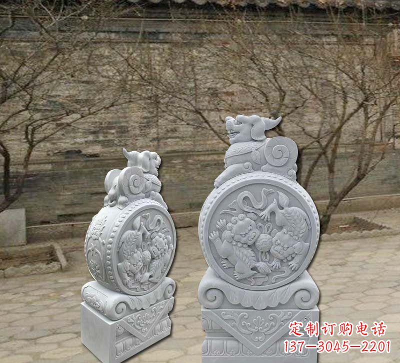 大同精美汉白玉貔貅门墩