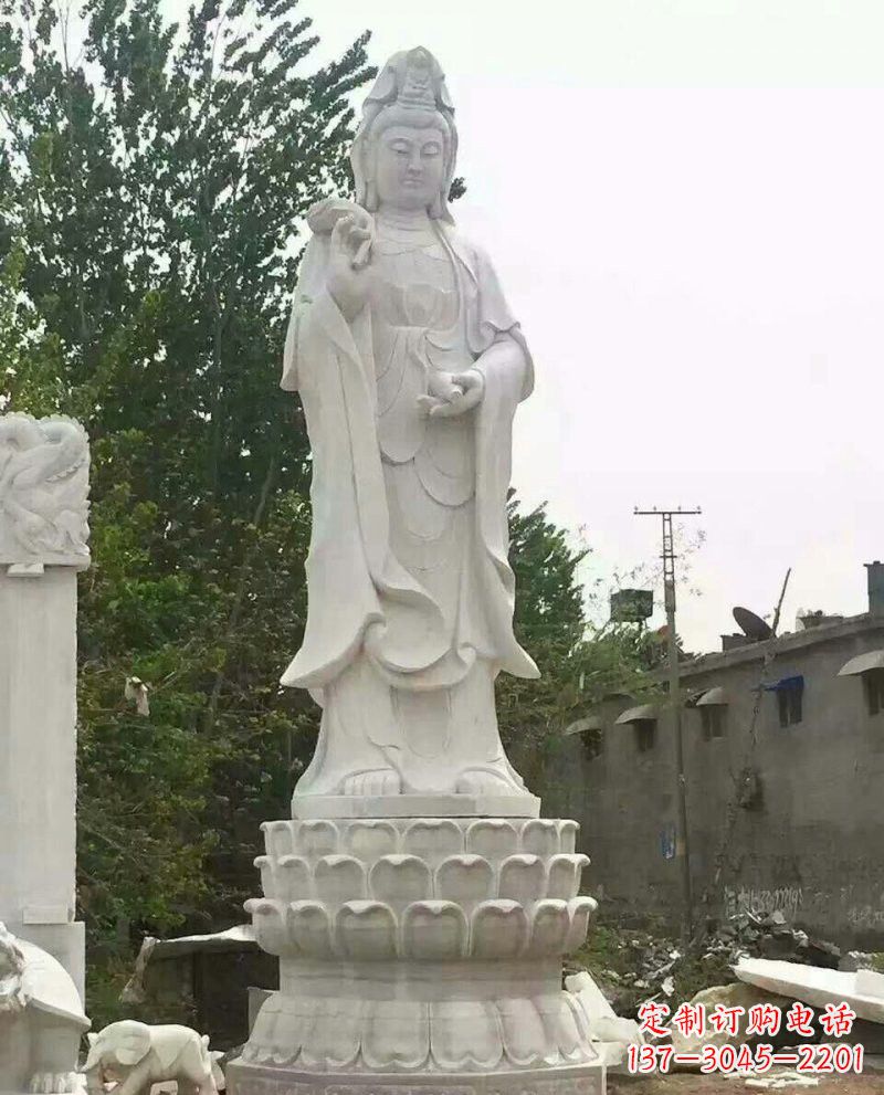 大同汉白玉洒水观音驻颜祥和