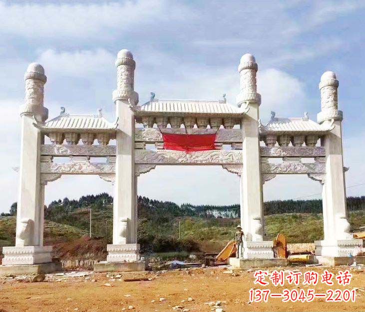 大同汉白玉三门牌坊石雕