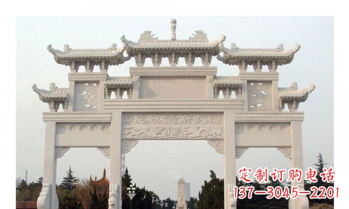 大同汉白玉三门牌坊石雕艺术品