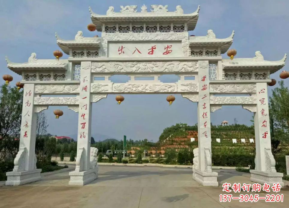 大同中领雕塑的汉白玉三门石牌坊雕塑