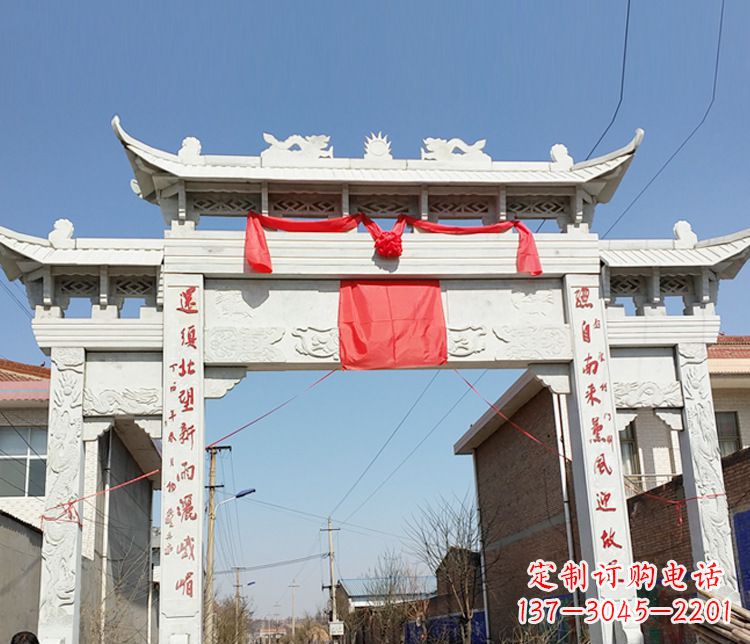 大同汉白玉三门石牌坊石雕