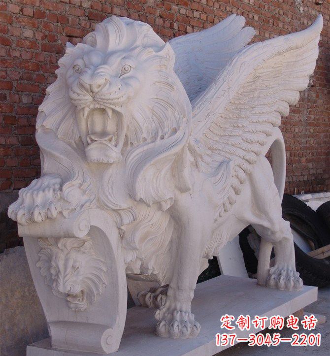 大同汉白玉圣马可飞狮石雕,精致品质保证