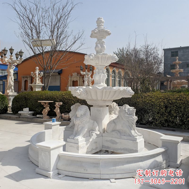 大同汉白玉狮子喷泉雕塑