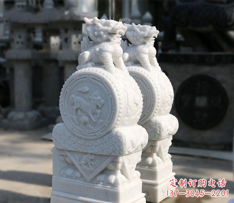 大同汉白玉狮子辟邪门墩雕塑