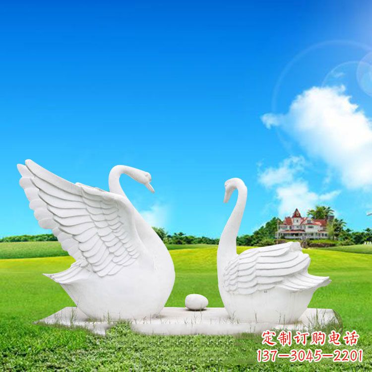 大同汉白玉石雕天鹅-公园草坪绿地情侣动物雕塑摆件