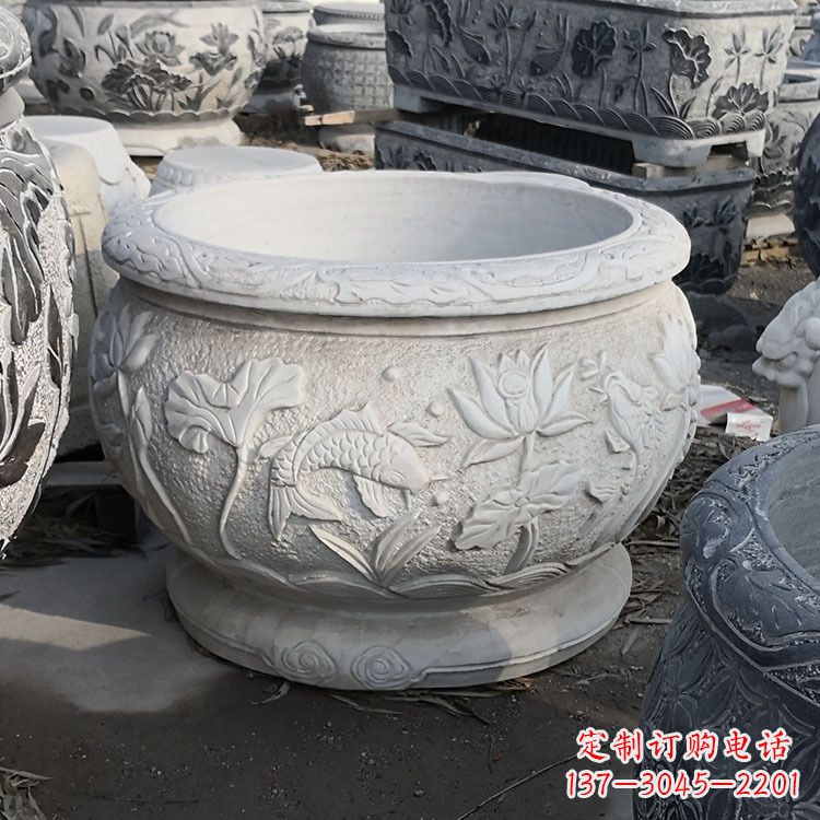 大同中领雕塑汉白玉石鱼缸雕塑,是一种精美的装…