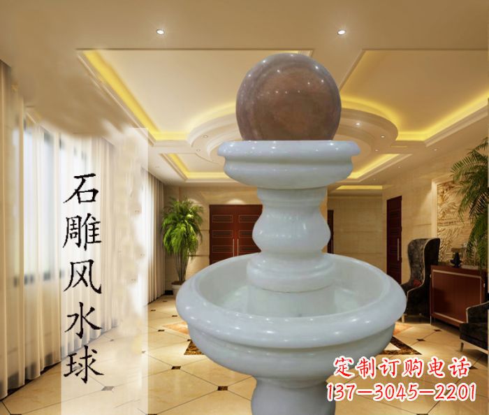 大同尊贵精致的汉白玉双层风水球石雕