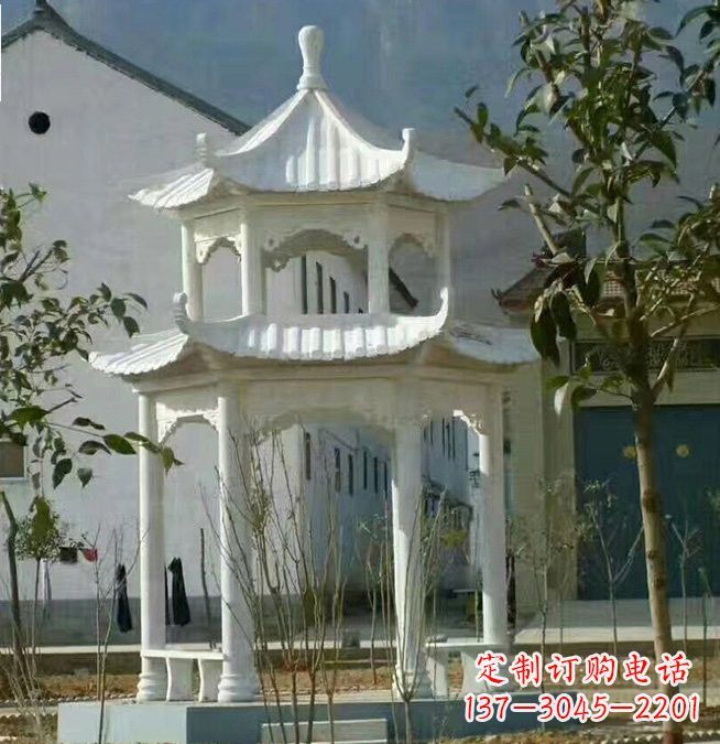 大同汉白玉双层凉亭石雕