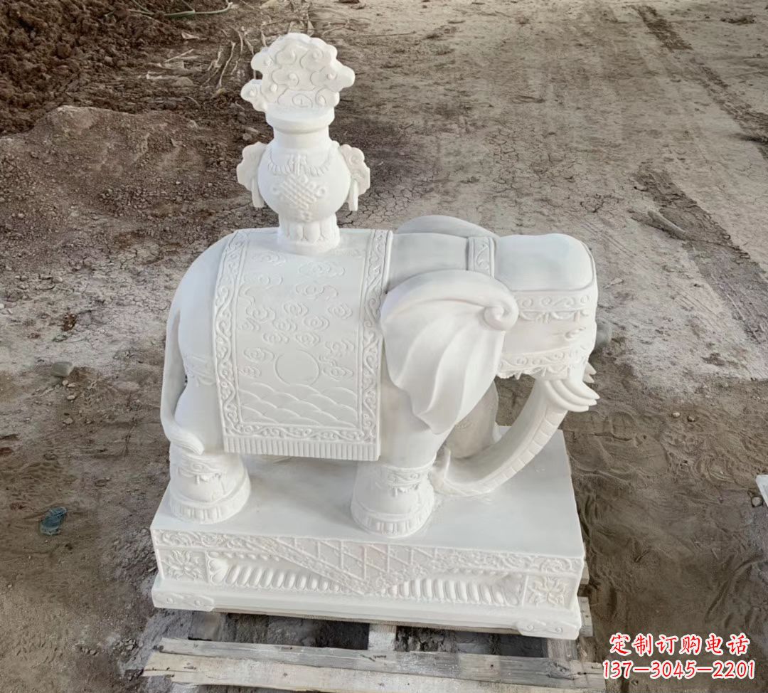 大同汉白玉驮宝瓶大象石雕