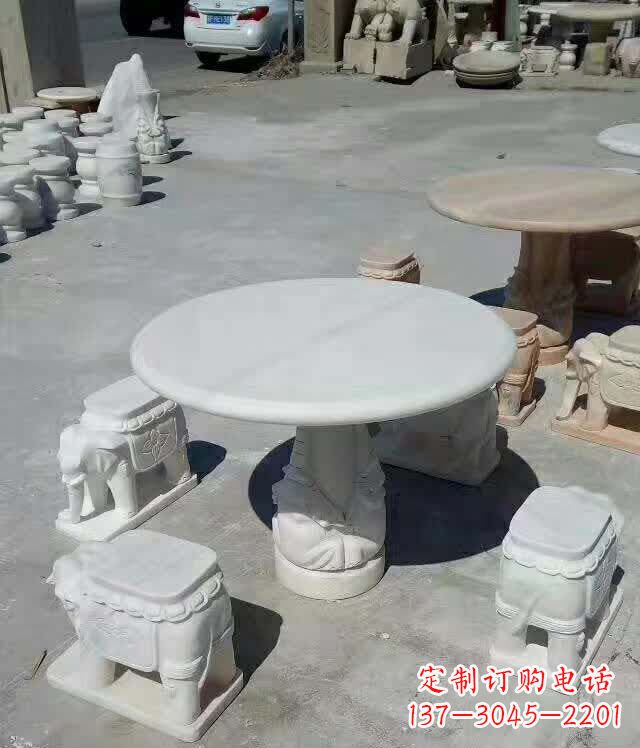 大同汉白玉圆形石桌凳
