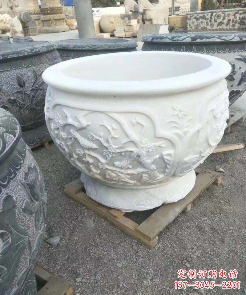 大同汉白玉圆形水缸