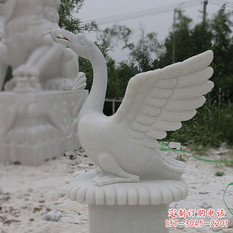大同汉白玉展翅喷水天鹅雕塑