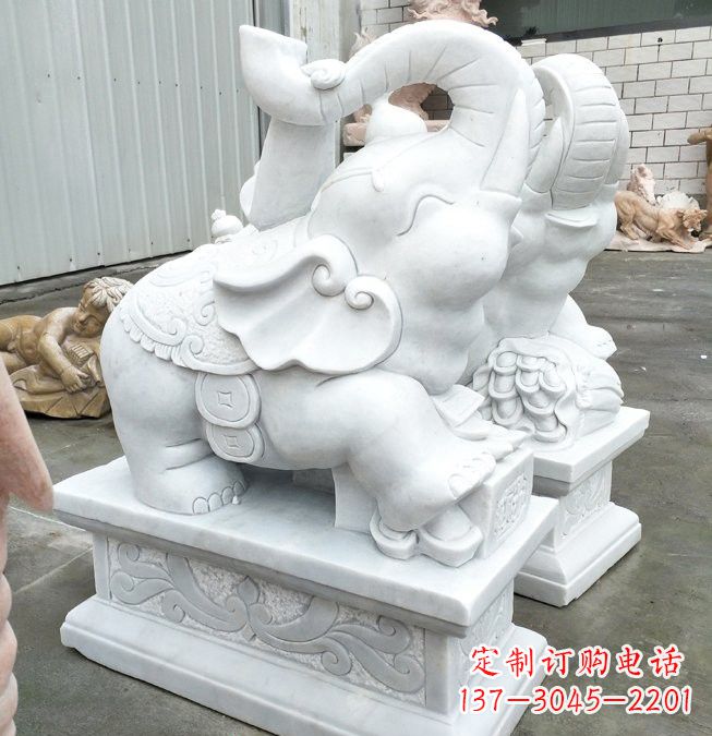 大同汉白玉招财如意小象石雕