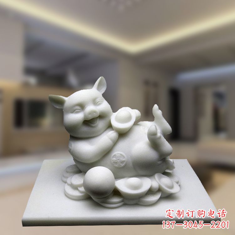 大同汉白玉动物雕塑,招财猪石雕精美装饰