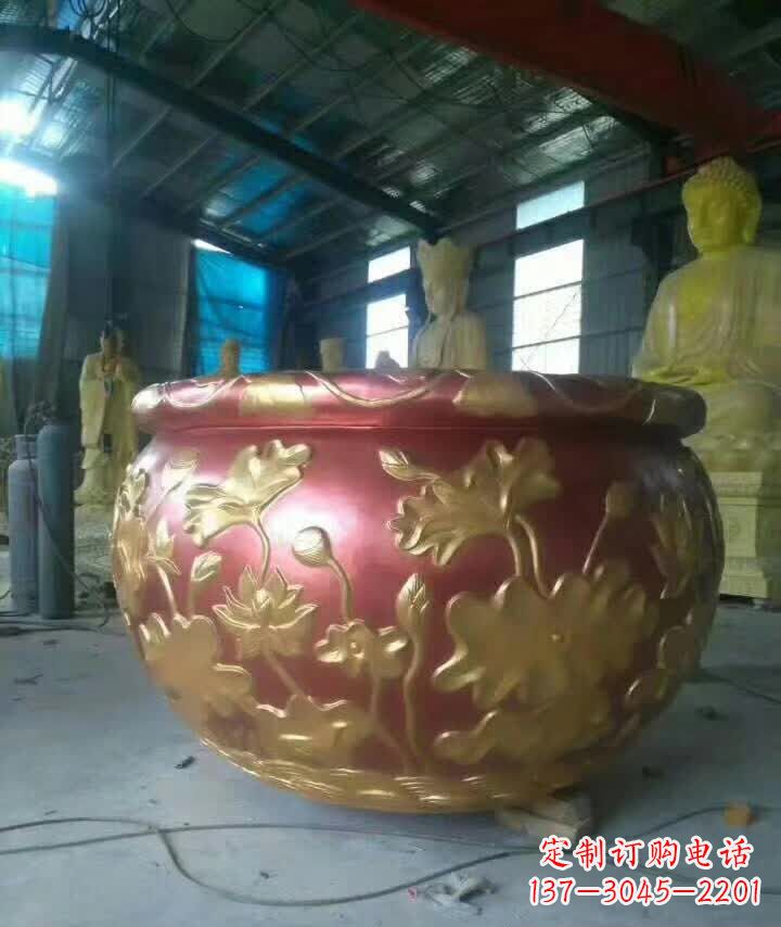 大同荷花水缸铜雕塑,高雅奢华!