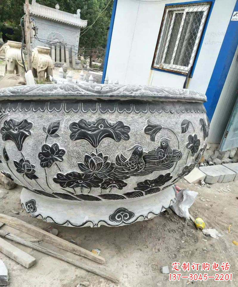 大同荷花石雕水缸,给你安静的空间