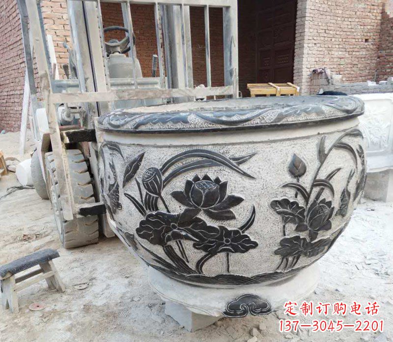 大同荷花水缸青石浮雕