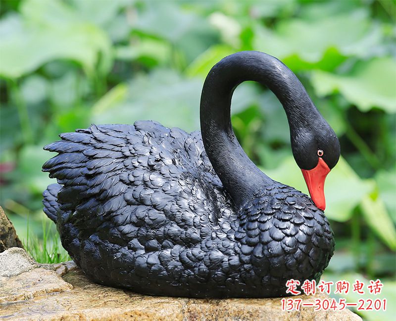 大同玻璃钢黑色曲颈天鹅雕塑