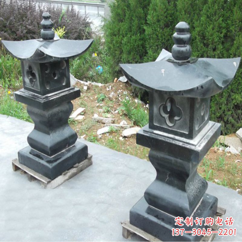 大同黑曜石中式石雕灯笼