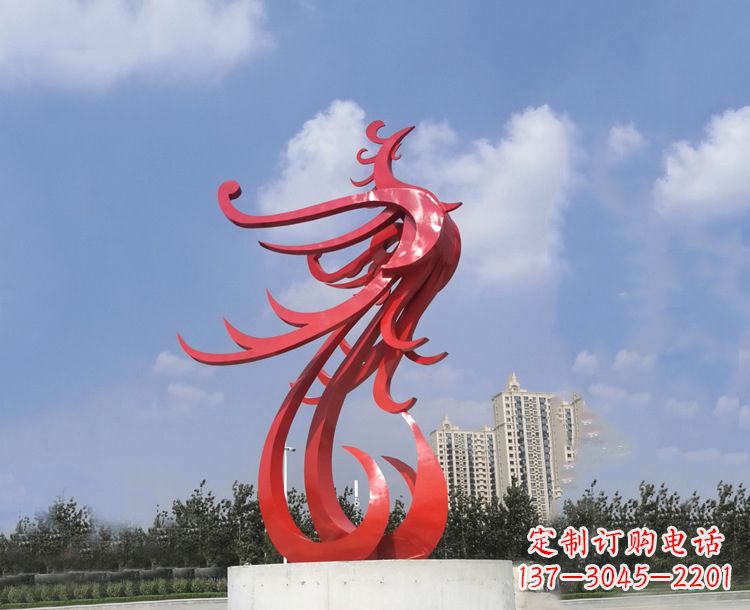大同红色不锈钢抽象凤凰户外园林广场景观动物雕塑