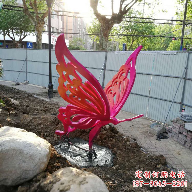 大同红色不锈钢蝴蝶园林摆件