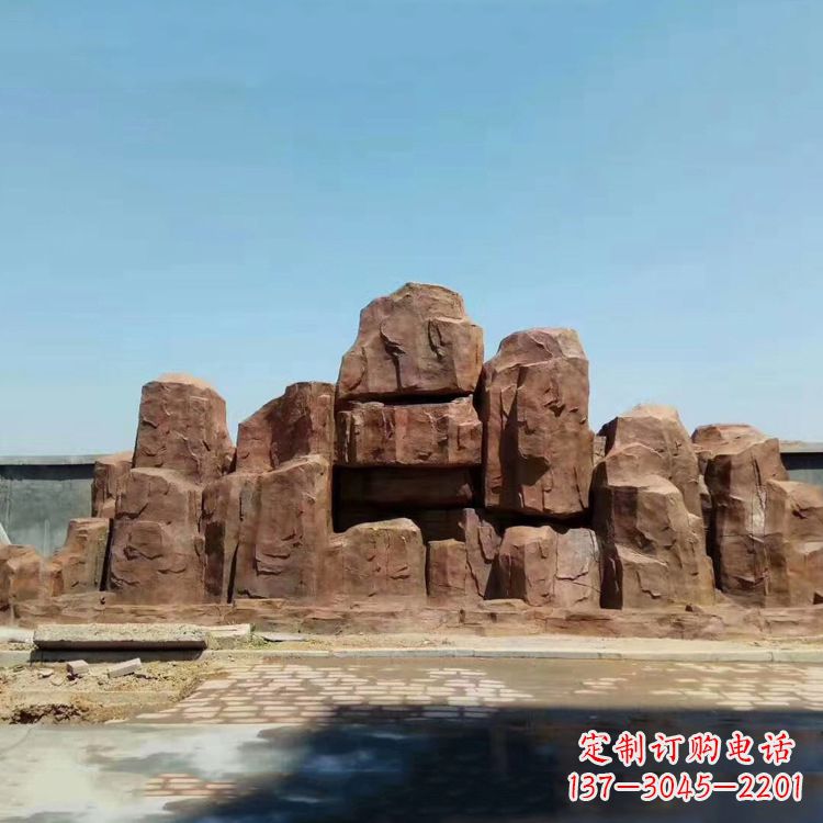 大同假山雕塑,红色塑石精美制作