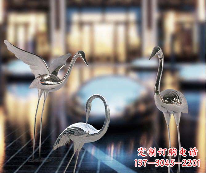 大同精致镜面不锈钢仙鹤雕塑