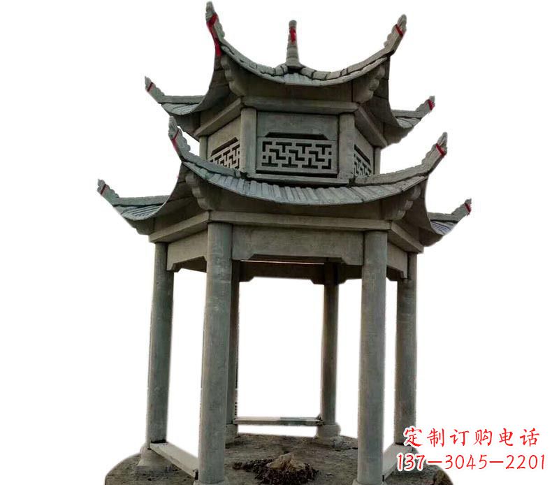 大同传统双层六角凉亭石雕