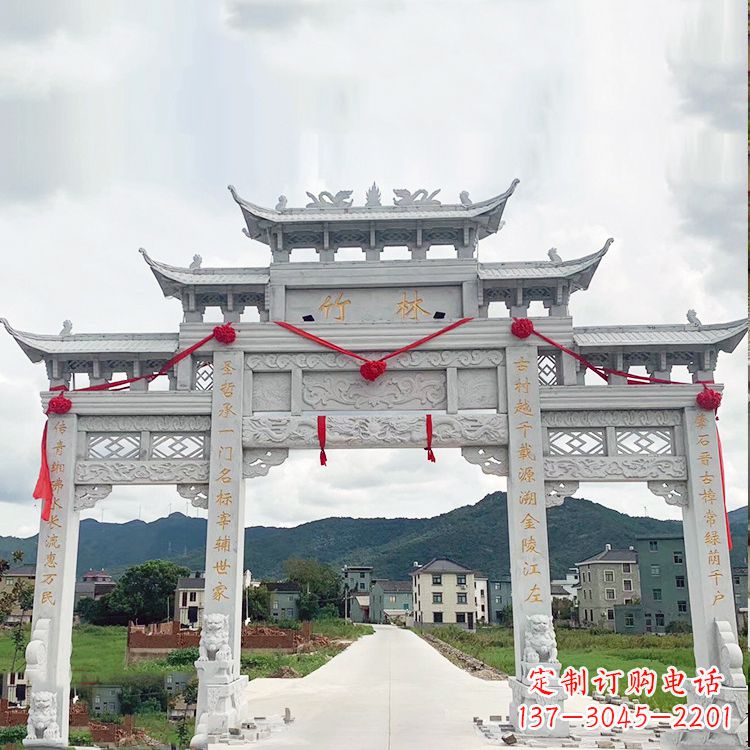 大同花岗岩三门石牌坊雕塑