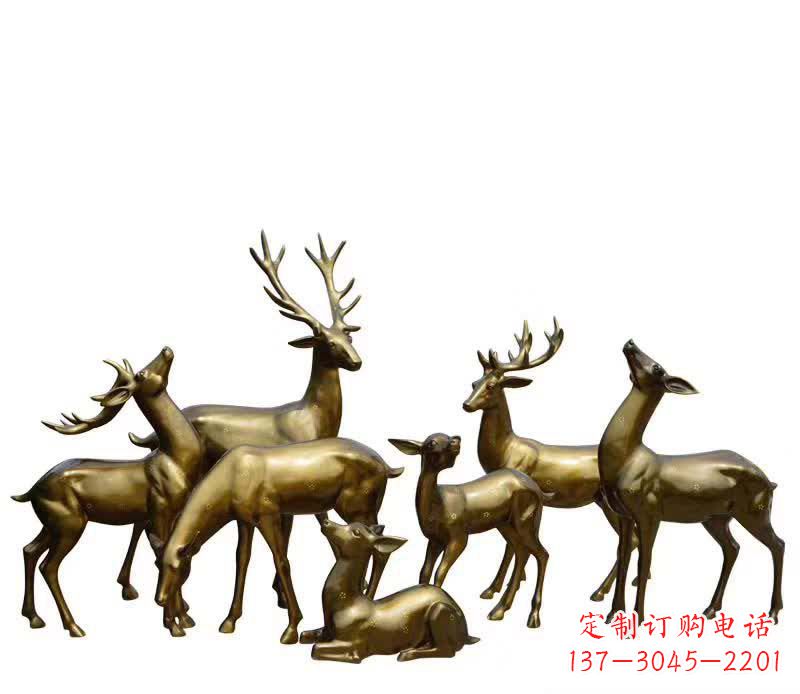 大同黄铜色鹿群雕塑