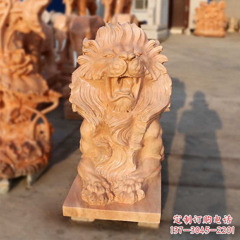 大同象征力量的汇丰狮子红石雕