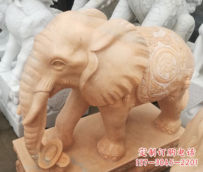 大同吉祥如意大象晚霞红门口石雕 (6)