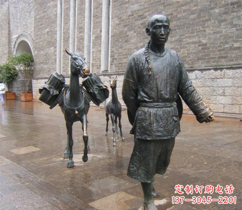 大同中领雕塑专业定制古代人物小品毛驴铜雕