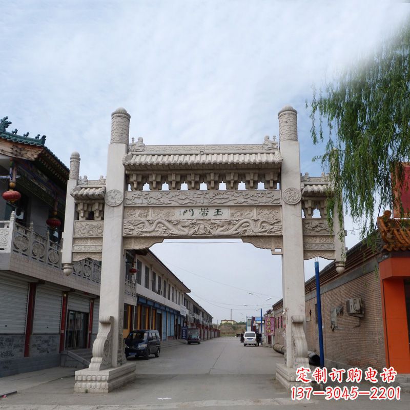 大同精美的汉白玉门石牌坊雕塑
