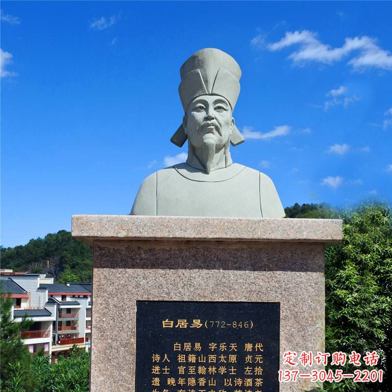 大同景区公园历史名人唐代现实主义诗人白居易石雕头像