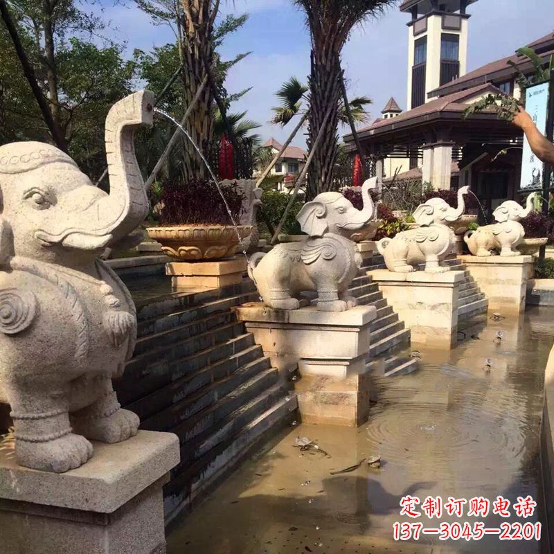 大同景区景点睡觉喷水石雕大象动物雕塑