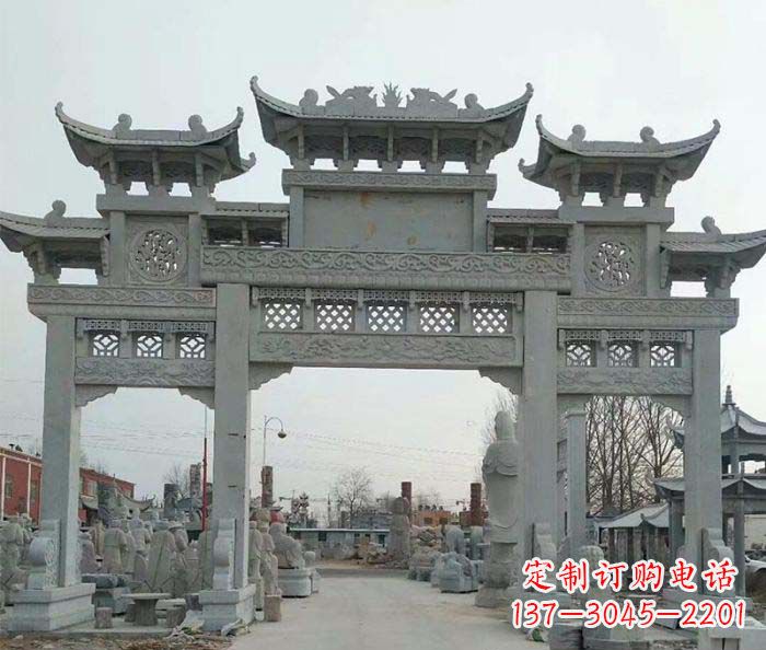 大同三门牌坊石雕,精美汉风石雕装饰景区