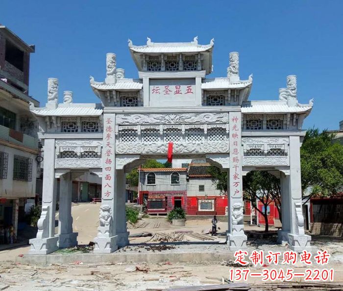 大同景区三门牌坊石雕_2 (2)