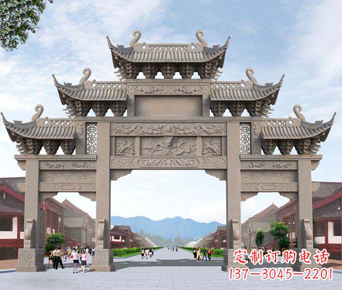 大同景区三门石雕牌楼——精美雕塑定制