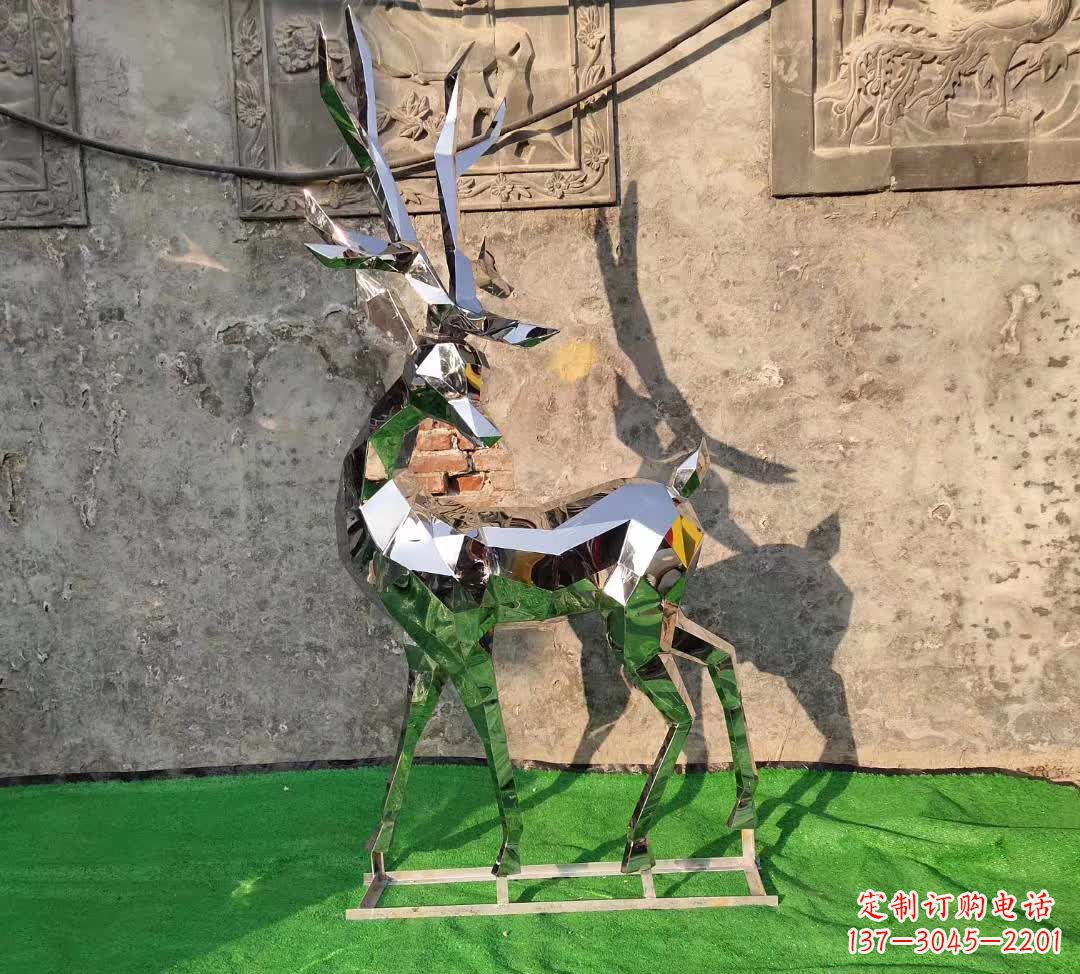 大同闪耀华丽的不锈钢几何梅花鹿雕塑