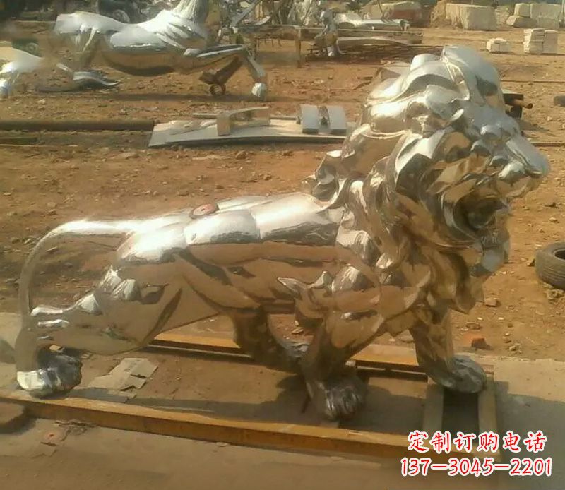 大同一缕金光,精致的镜面不锈钢狮子雕塑