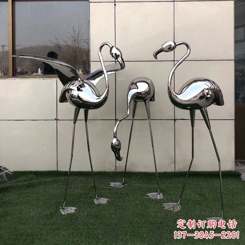 大同镜面仙鹤不锈钢雕塑摆件