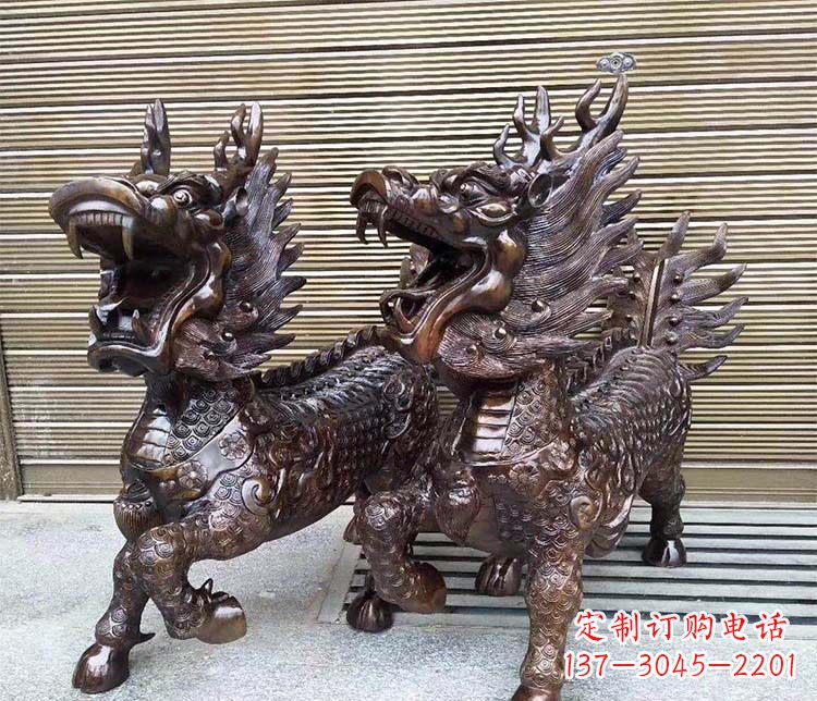 大同中领雕塑:专业定制酒店门口招财麒麟铜雕