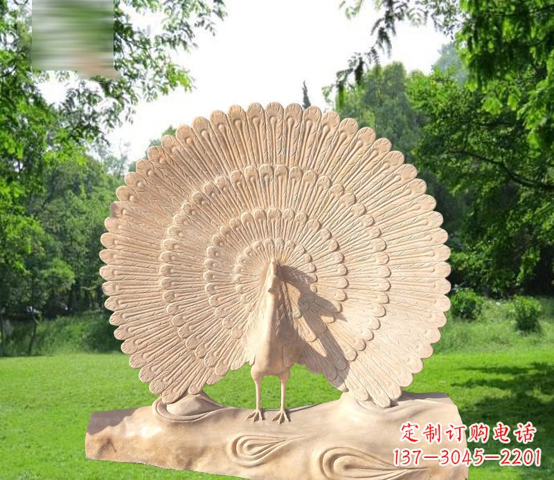 大同欣赏孔雀美感的石雕公园雕塑