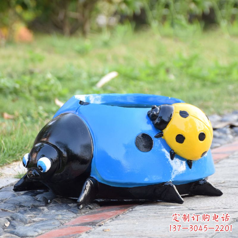 大同蓝色玻璃钢七星瓢虫花盆雕塑