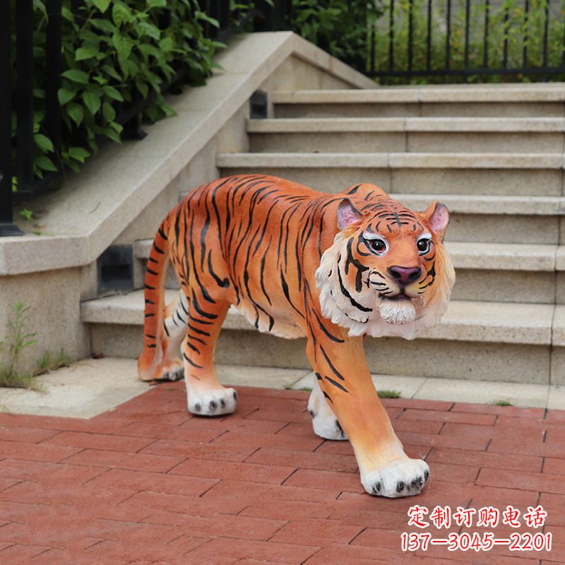 大同老虎玻璃钢仿雕塑-小区园林仿真动物摆件