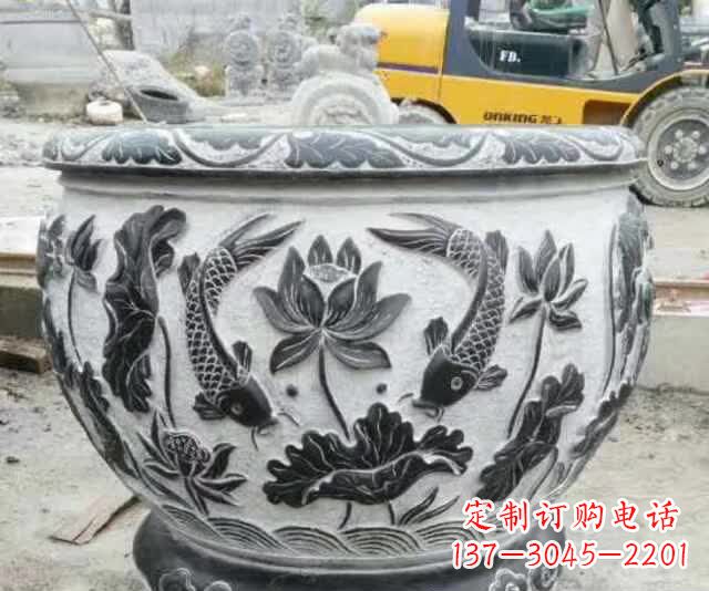 大同鲤鱼石浮雕水缸，清新雅致